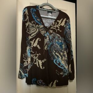 VENUS Brown and Blue Paisley Blouse